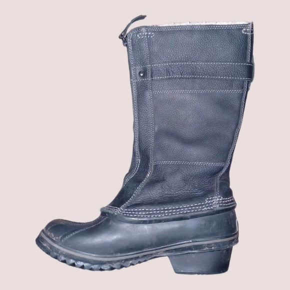 Sorel Winter Fancy Tall Women's SZ 8 Black Leather Boots NL2136-010 Zip Front - Picture 6 of 9